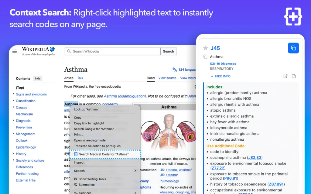 Context menu instant search